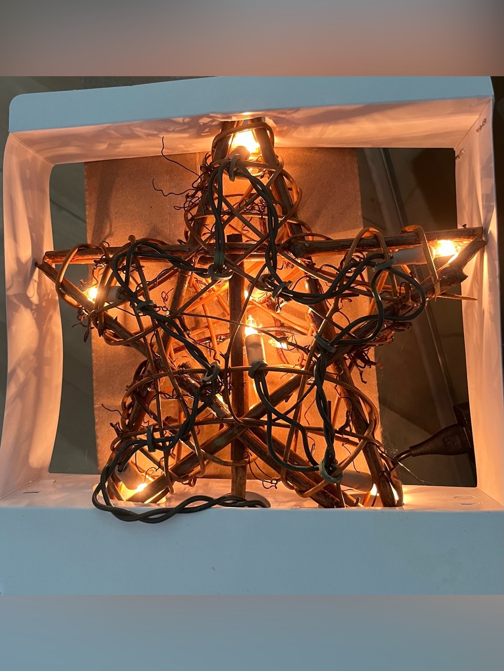 KURT ADLER 10 Light Natural RATTAN Star TREE TOPPER 8" High Tested Works